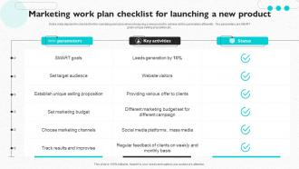 Marketing Work Plan Checklist For Launching A New Product