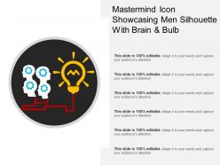 Mastermind icon showcasing men silhouette with brain and bulb
