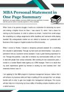 Mba personal statement in one page summary presentation report infographic ppt pdf document