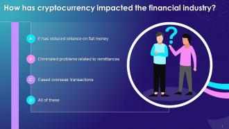MCQ On Cryptocurrency Impact On Financial Industry Training Ppt