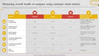 Measuring Overall Health Of Company Using Customer Churn Metrics Churn Management Techniques