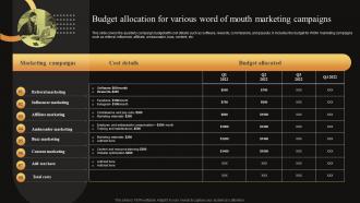 Measuring WOM Marketing Campaign Success Budget Allocation For Various Word MKT SS V