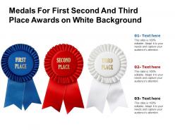 Medals for first second and third place awards on white background