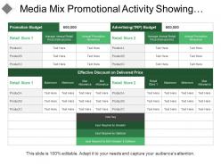 Media mix promotional activity showing advertisement and promotion budget