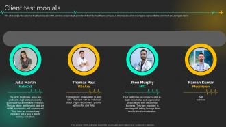 Medical Care Company Profile Client Testimonials Ppt Slides Background Image