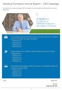 Medical company annual report ceo message presentation report infographic ppt pdf document