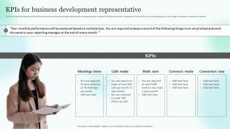 Medical Sales Representative Strategy Playbook KPIs For Business Development Representative