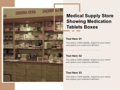 Medical supply store showing medication tablets boxes