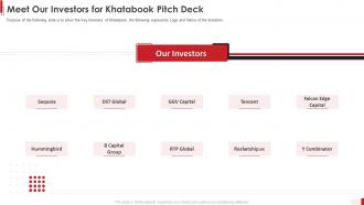 Meet our investors for khatabook pitch deck ppt inspiration graphic tips