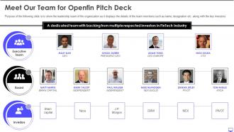 Meet our team for openfin pitch deck ppt pictures samples graphics pictures