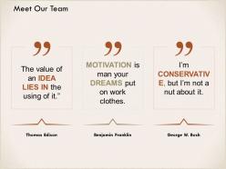 Meet our team motivation i311 ppt powerpoint presentation ideas guide