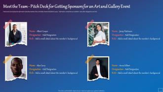 Meet The Team Pitch Deck Getting Sponsors Art Gallery Event Ppt Portfolio Files