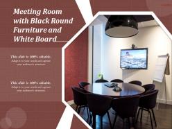 Meeting room with black round furniture and white board