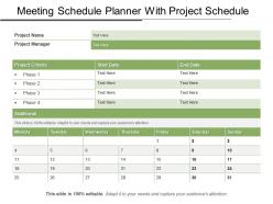 Meeting schedule planner with project schedule ppt icon
