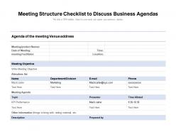 Meeting structure checklist to discuss business agendas