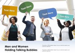 Men and women holding talking bubbles