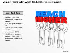Men join forces to lift words reach higher business success ppt graphic icon