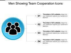 Men showing team cooperation icons ppt sample file