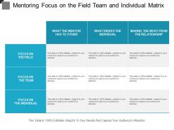 Mentoring focus on the field team and individual matrix