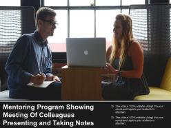 Mentoring program showing meeting of colleagues presenting and taking notes