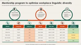 Mentorship Program To Optimize Workplace Linguistic Diversity