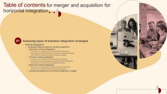 Merger And Acquisition For Horizontal Integration Table Of Contents Strategy SS V