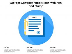 Merger contract papers icon with pen and stamp