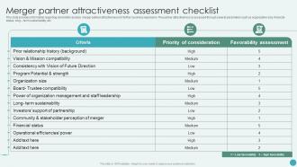 Merger Partner Attractiveness Assessment Checklist Revamping Corporate Strategy