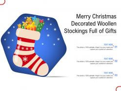 Merry Christmas Decorated Woollen Stockings Full Of Gifts
