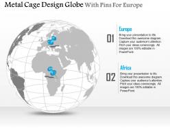 Metal cage design globe with pins for europe and africa ppt presentation slides
