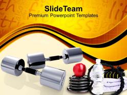 Metallic dumbbells body fitness material powerpoint templates ppt themes and graphics 0113