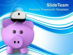 Metallic mouse placed on a piggy bank powerpoint templates ppt themes and graphics 0213