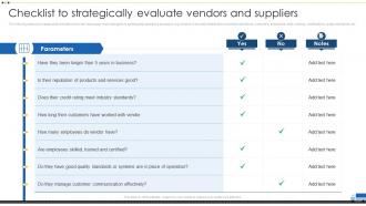 Methods For Approving Selecting Checklist To Strategically Evaluate Vendors And Suppliers