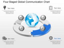 Mf four staged global communication chart powerpoint template slide