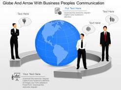 Mg globe and arrow with business peoples communication powerpoint template
