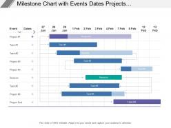 Milestone chart with events dates projects staring ending and tasks