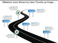 Milestone icons shown by likes thumbs up image and arrow signs on road