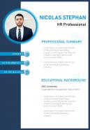 Minimalist resume template design for hr professionals