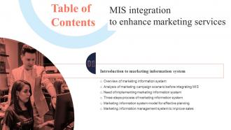 Mis Integration To Enhance Marketing Services Table Of Contents MKT SS V