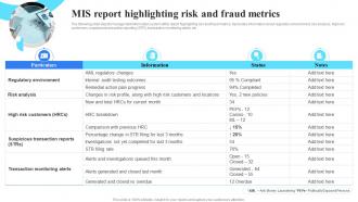 Mis Report Highlighting Risk Organizing Anti Money Laundering Strategy To Reduce Financial Frauds