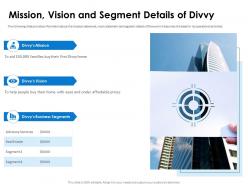 Mission vision and segment details of divvy pitch deck ppt icon skills