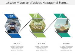Mission vision and values hexagonal form info graphics