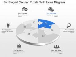 Mn six staged circular puzzle with icons diagram powerpoint template slide