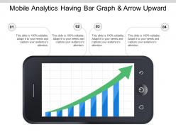Mobile analytics having bar graph and arrow upward