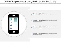 Mobile analytics icon showing pie chart bar graph data analytics