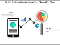 Mobile analytics showing magnifying glass and pie chart