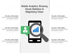 Mobile analytics showing social statistics and magnifying glass