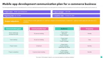 Mobile App Development Communication Plan For E Commerce Business