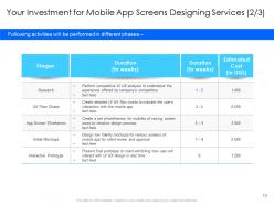 Mobile app screens designing proposal powerpoint presentation slides