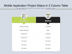 Mobile application project status in 2 column table